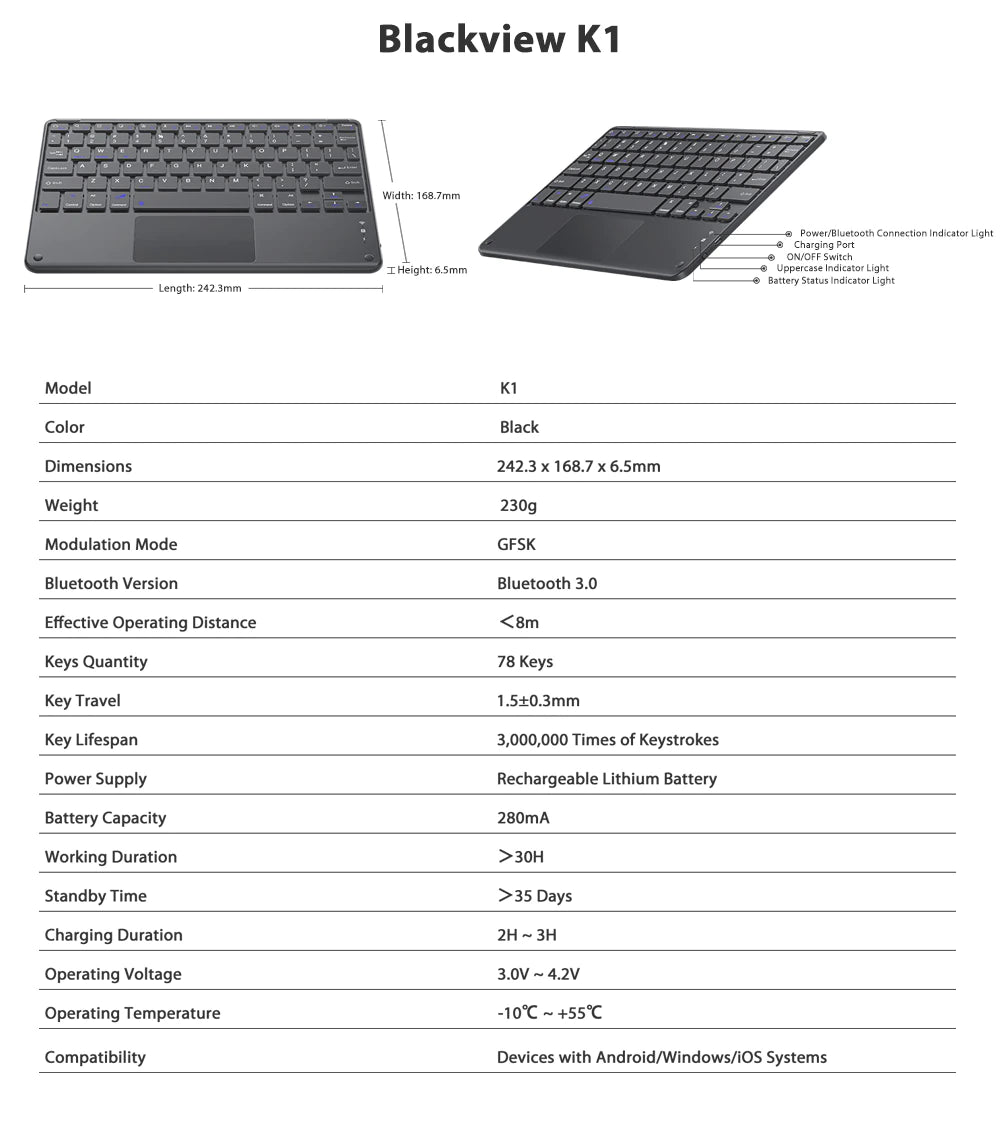 Blackview K1 Ultra-slim BV Universal Wireless Keyboard - Blackview